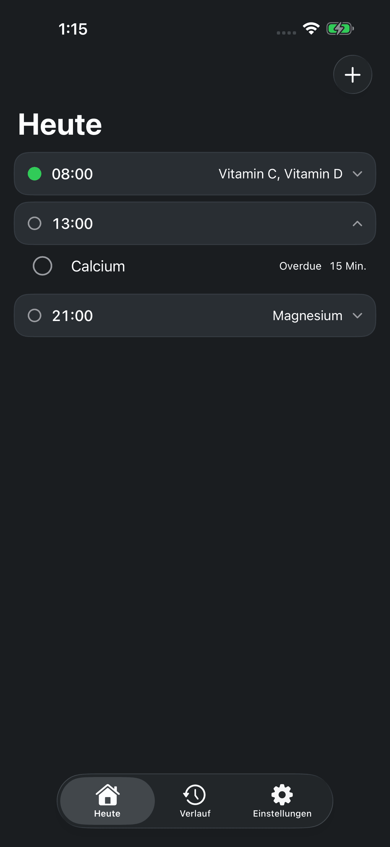 Zuply-Ansicht Heute mit dem täglichen Einnahmeplan