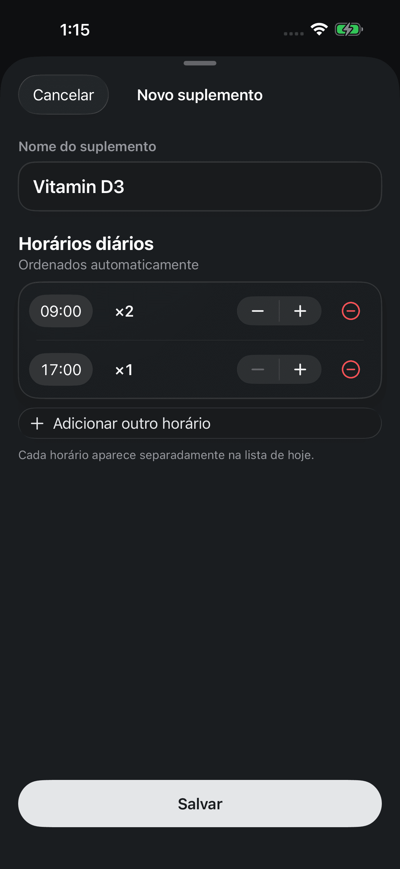 Editor da programação de suplementos no Zuply