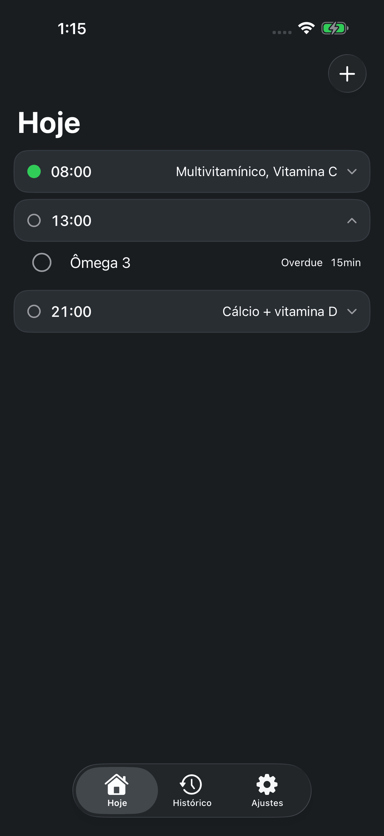 Tela Hoje do Zuply com a programação diária de suplementos